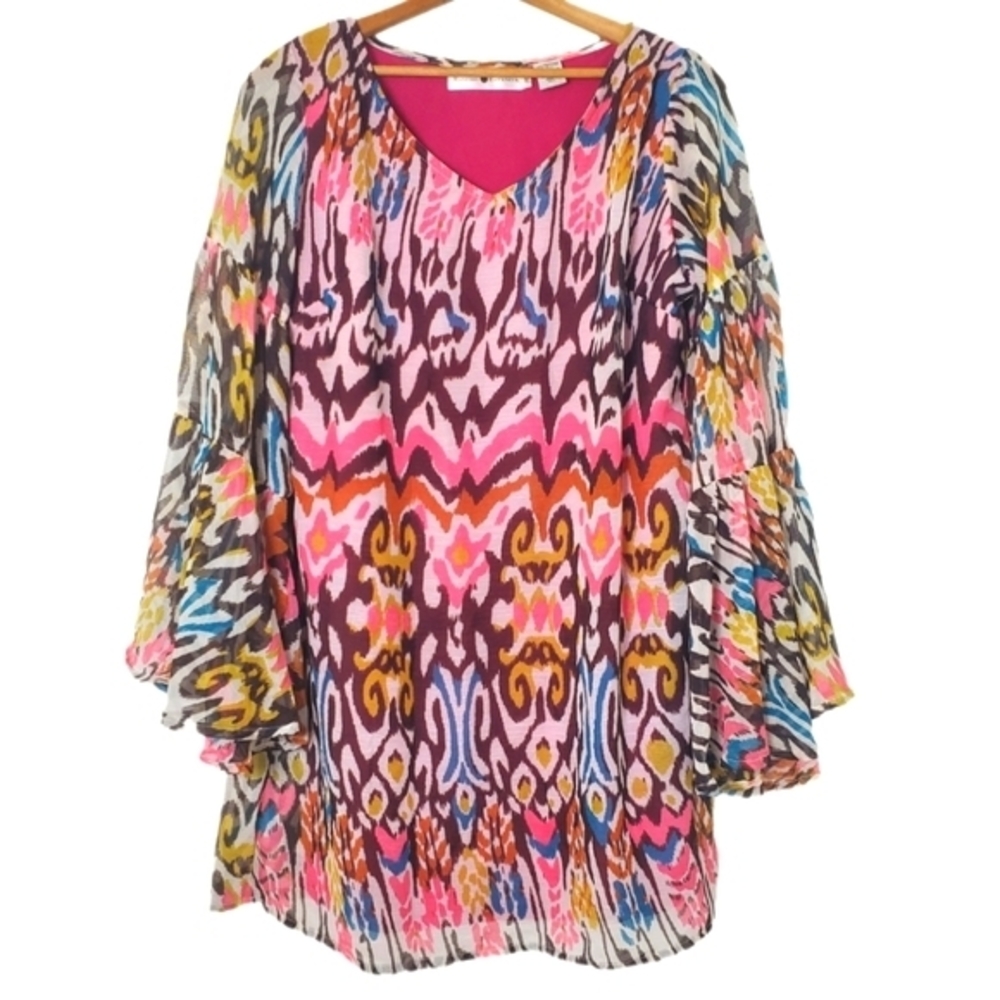 Rancho‎ Estancia Women's Colorful Patterned Bell Sleeve Popover Tunic Top